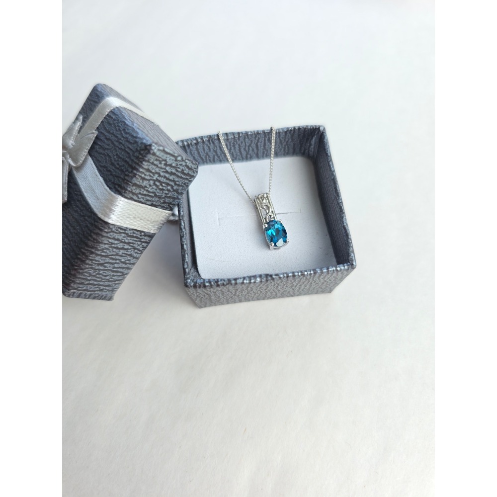 Sterling Silver London Blue Topaz Filigree Pendant Necklace 20" New in Box